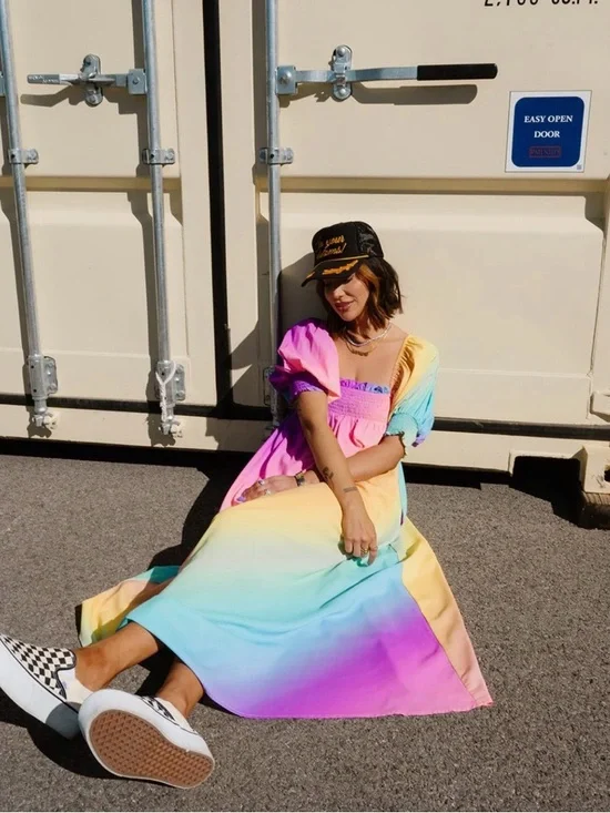 Palm Springs Smocked Dress in Rainbow Daydream - Picture 1 of 7